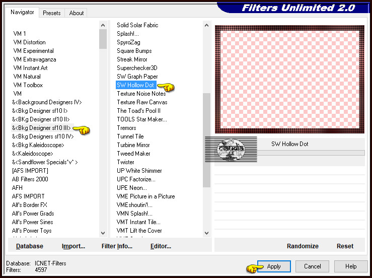 Effecten - Insteekfilters - <I.C.NET Software> - Filters Unlimited 2.0 - &<Bkg Designer sf10 III> - SW Hollow Dot 