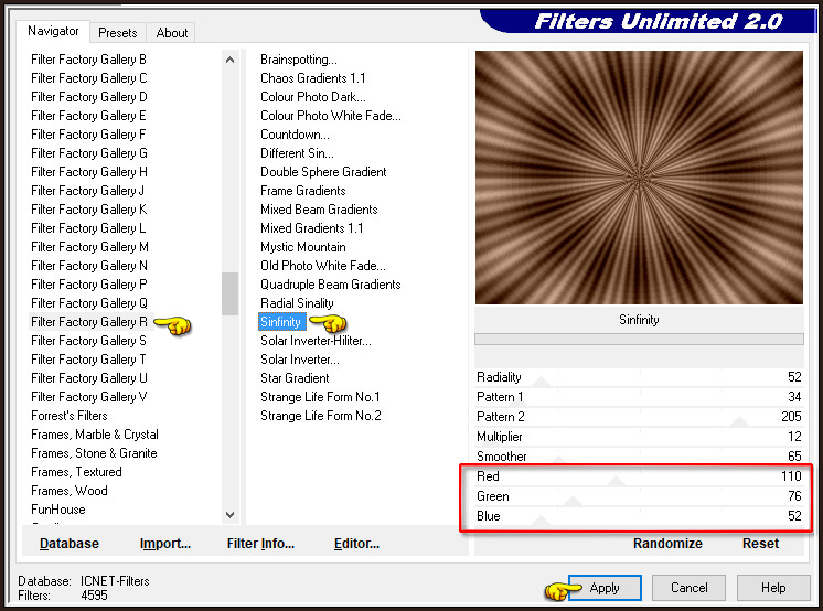 Effecten - Insteekfilters - <I.C.NET Software> - Filters Unlimited 2.0 - Filter Factory Gallery R - Sinfinity