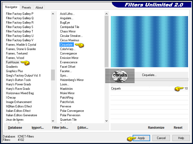 Effecten - Insteekfilters - <I.C.NET Software> - Filters Unlimited 2.0 - FunHouse - Cirquelate