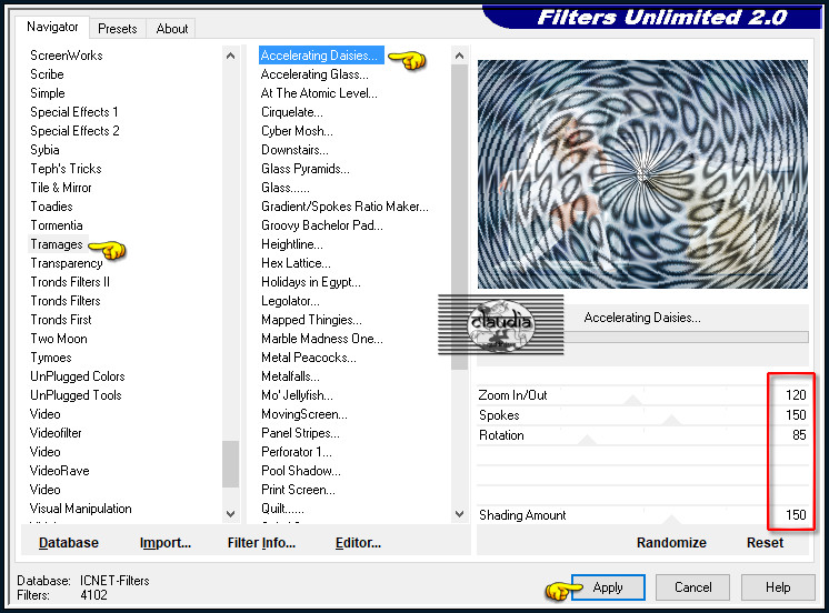 Effecten - Insteekfilters - <I.C.NET Software> - Filters Unlimited 2.0 - Tramages - Accelerating Daisies