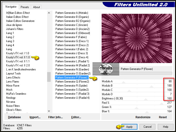 Effecten - Insteekfilters - <I.C.NET Software> - Filters Unlimited 2.0 - Krusty's FX vol. II 1.0 - Pattern Generator P (Flower) 
