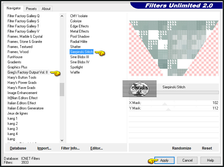 Effecten - Insteekfilters - <I.C.NET Software> - Filters Unlimited 2.0 - Greg's Factory Output Vol. II - Sierspinski - Stitch