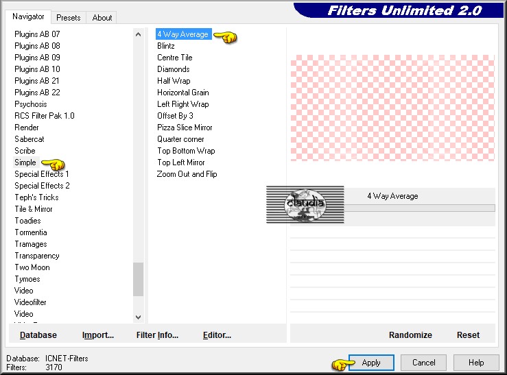 Effecten - Insteekfilters - <I.C.NET Software> - Filters Unlimited 2.0 - Simple - 4 Way Average