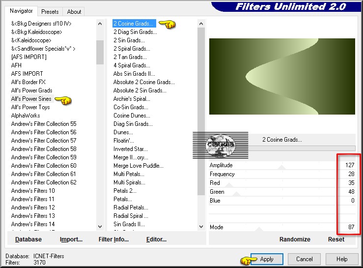 Effecten - Insteekfilters - <I.C.NET Software> Filters Unlimited 2.0 - Alf's Power Sines - 2 Cosine Grads