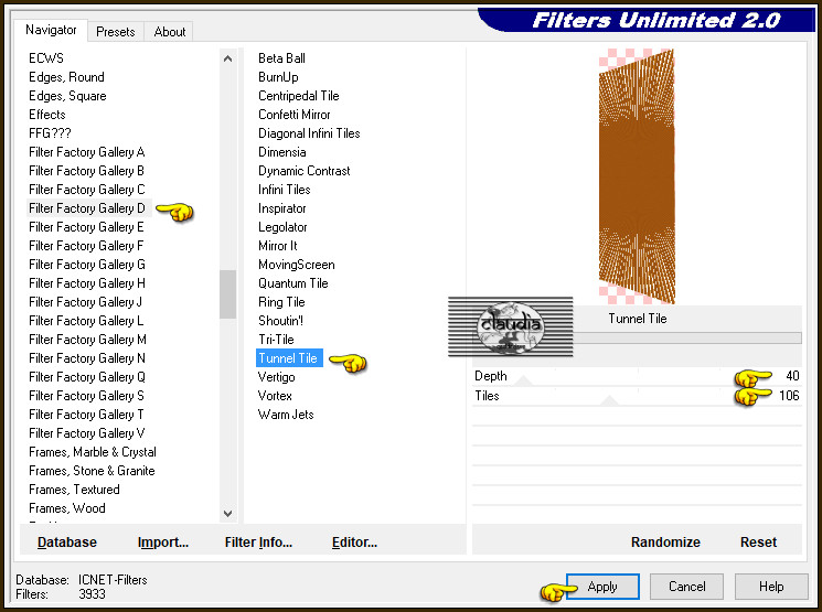 Effecten - Insteekfilters - <I.C.NET Software> - Filters Unlimited 2.0 - Filter Factory Gallery D - Tunnel Tile