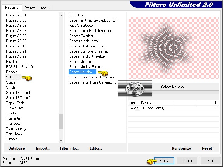 Effecten - Insteekfilters - <I.C.NET Software> - Filters Unlimited 2.0 - Sabercat - Sabers Navaho