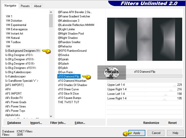 Instellingen filter &<Background Designers IV> - sf10 Diamond Flip