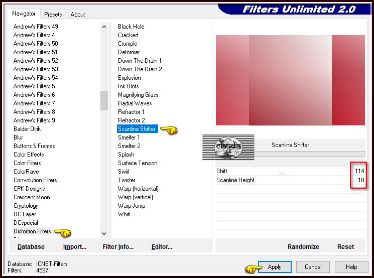 Effecten - Insteekfilters - <I.C.NET Software> - Filters Unlimited 2.0 - Distortion Filters - Scanline Shifter