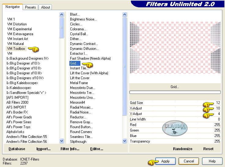 Effecten - Insteekfilters - <I.C.NET Software> - Filters Unlimited 2.0 - VM Toolbox - Grid