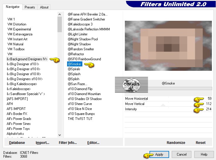 Instellingen filter &<Background Designers IV> - @Smoke