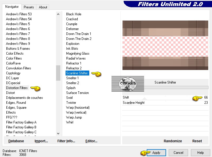 Instellingen filter Distortion Filters - Scanline Shifter
