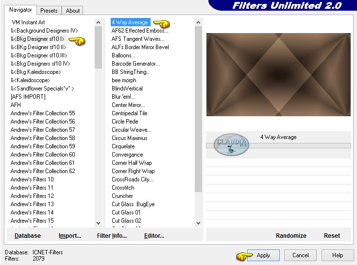 Instellingen filter Bkg Designer sf10 I - 4 Way Average