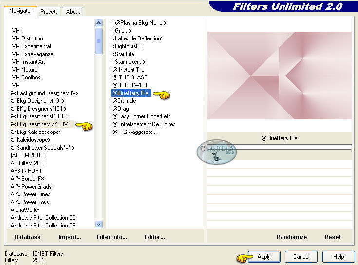Instellingen filter Filters Unlimited 2.0 - Bkg Designers sf10 IV - @BlueBerry Pie