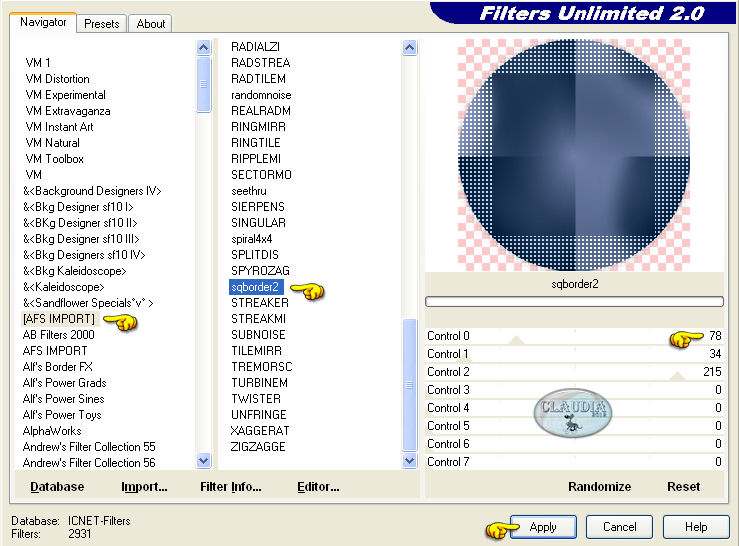Instellingen filter Filters Unlimited 2.0 - [AFS IMPORT] - sqborder 2