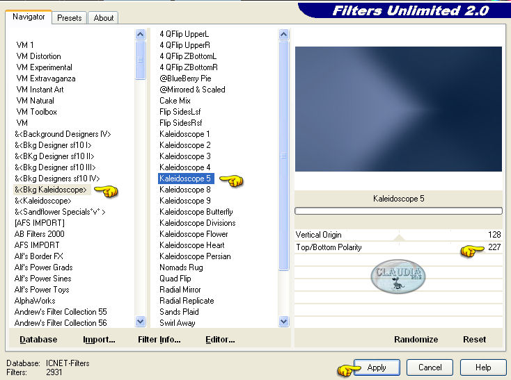 Instellingen filter Filters Unlimited 2.0 - Bkg Kaleidoscope - Kaleidoscope 5