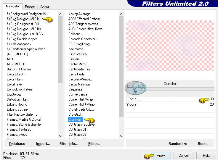 Instellingen filter Bkg Designer sf10 I - Cruncher 