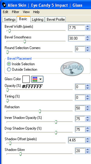 Instellingen filter Eye Candy 5 : Impact - Glass
