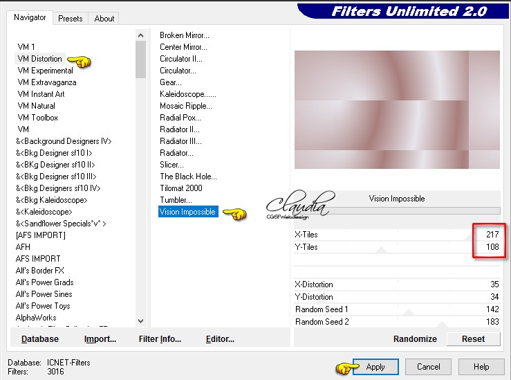 Instellingen filter VM Distortion - Vission Impossible