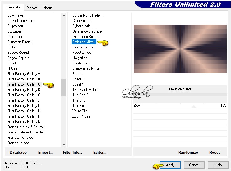 Instellingen filter Filter Factory Gallery C - Emission Mirror