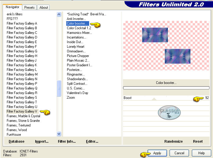 Instellingen filter Filters Unlimited 2.0 - Filter Factory Gallery V - Color Boost