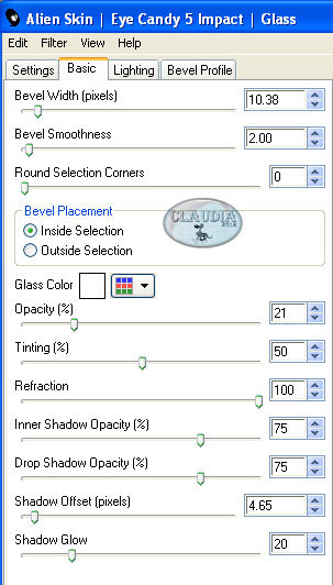 Instellingen filter Eye Candy 5 : Impact - Glass