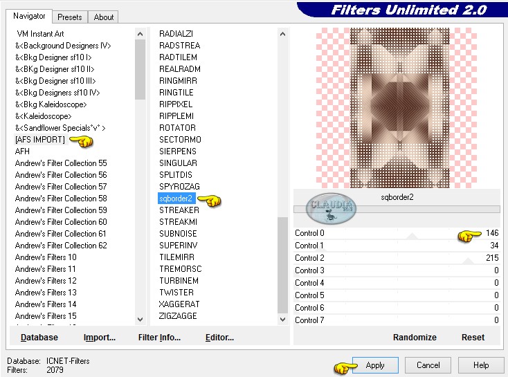 Instellingen filter [AFS IMPORT] - sqborder2