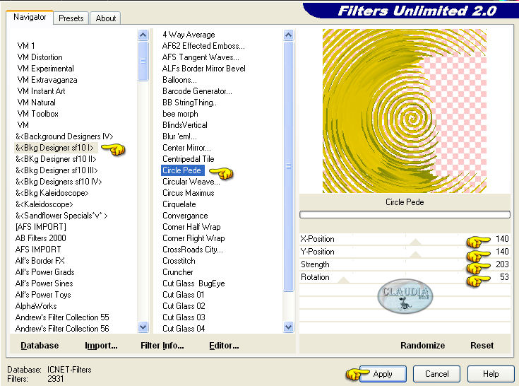 Instellingen filter Filters Unlimited 2.0 - Bkg Designer sf10 I - Circle Pede