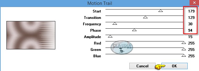 Instellingen filter VM Toolbox - Motion Trail 