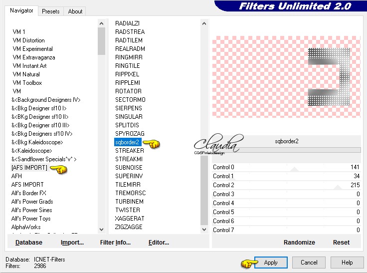 Instellilngen filter [AFS IMPORT] - sqborder2