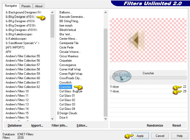 Instellingen filter Bkg Designer sf10 I - Cruncher