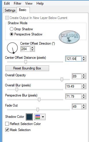 Instellingen filter Eye Candy 5 : Impact - Perspective Shadow : om handmatig in te voeren