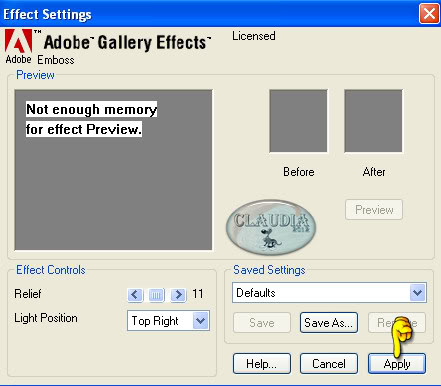 Instellingen filter Gallery Effects