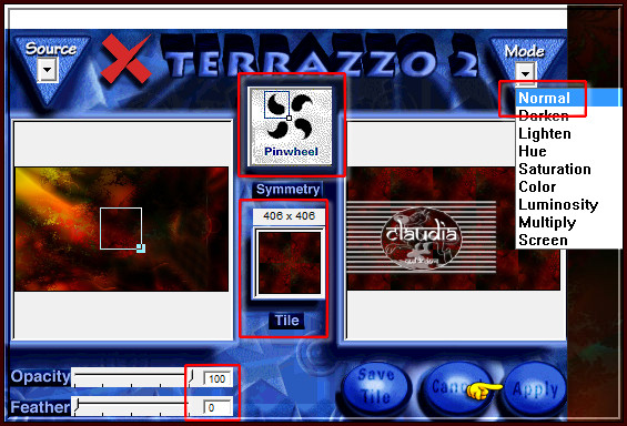 Effecten - Insteekfilters - Xaos Tools - Terrazzo 2 : dit filter doet het alleen in PSP7.