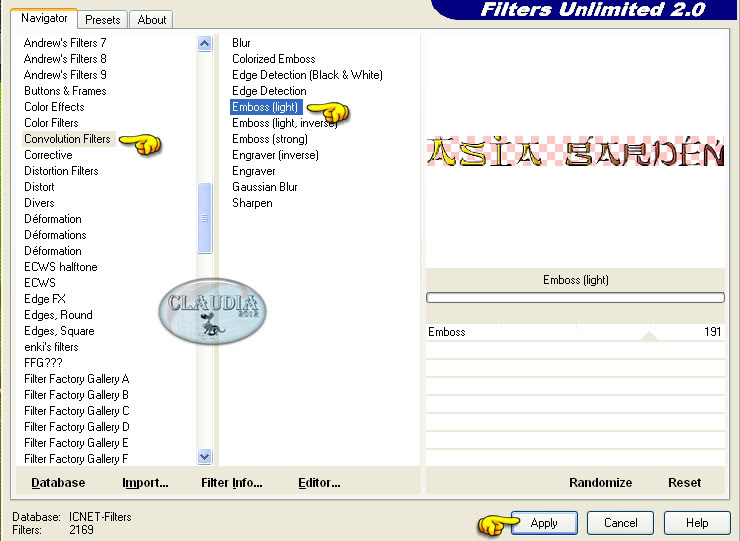 Effecten - Insteekfilters - <I.C.NET Software> - Filters Unlimited 2.0 - Convolution filters - Emboss (light) :