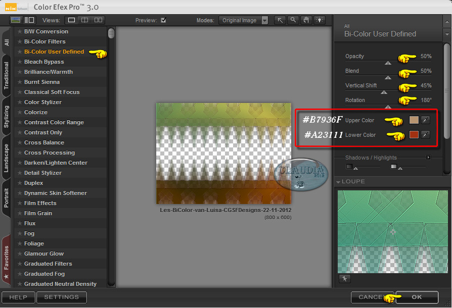 Instellingen filter Nik Software - Color Efex Pro Complete - Bi-Color User Defined