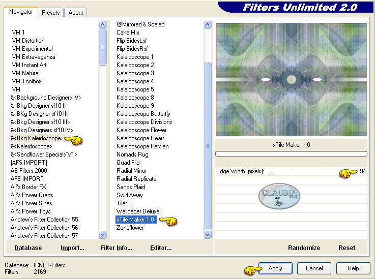 Instellingen filter Filters Unlimited 2.0 - xTile Maker 1.0