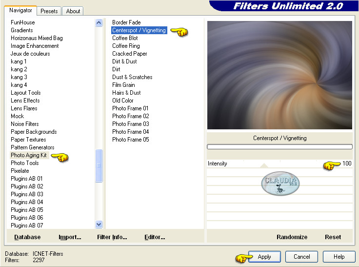 Instellingen filter Filters Unlimited 2.0 - Photo Aging Kit - Centerspot/Vignetting