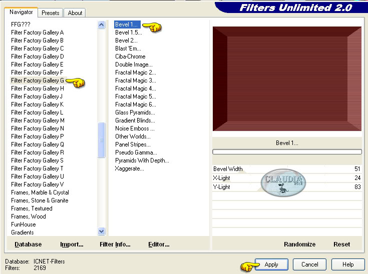 Instellingen filter Filter Factory Gallery G - Bevel 1