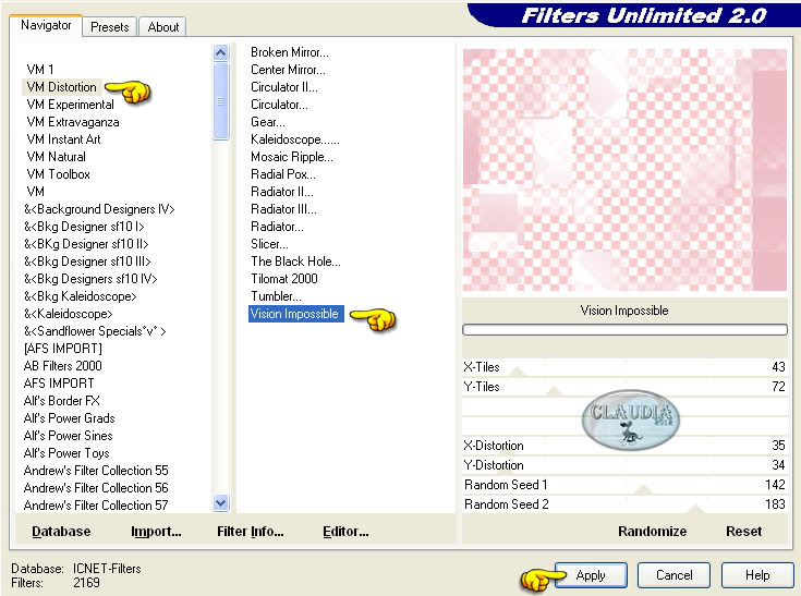 Effecten - Insteekfilters - <I.C. NET Software> - Filters Unlimited 2.0 - VM Distortion - Vision Impossible