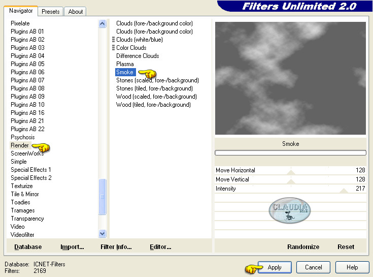 Instellingen filter Filters Unlimited 2.0 - Render - Smoke