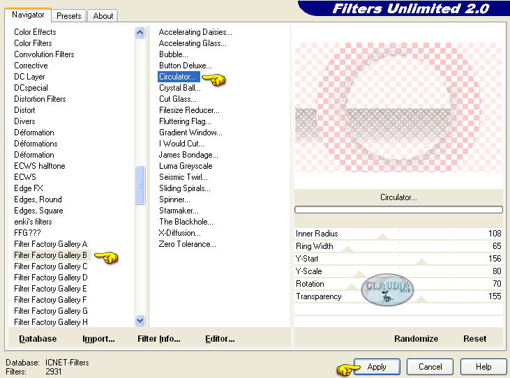Instellingen filter Filter Factory Gallery B - Circulator 