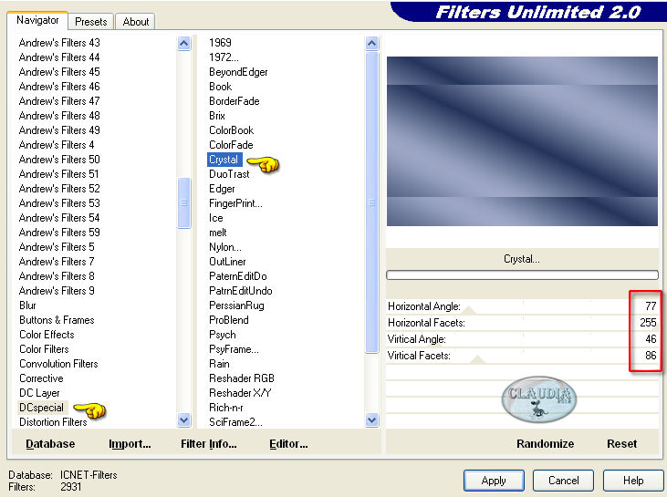 Instellingen filter Filters - Unlimited 2.0 - DC Special - Crystal