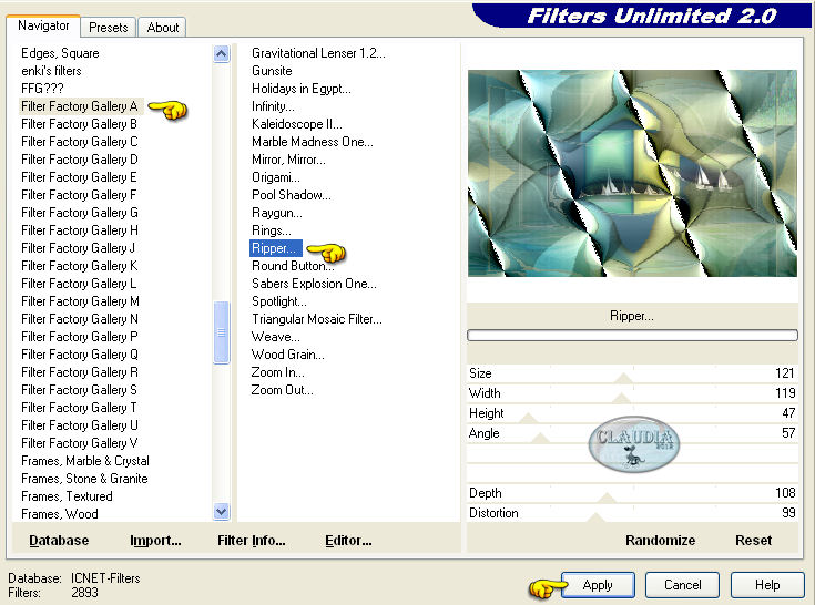 Instellingen filter Filters Unlimited 2.0 - Filter Factory Gallery A - Ripper