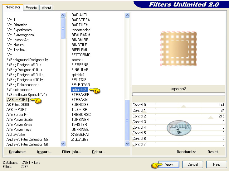 Instellingen filter Filters Unlimited 2.0 - [AFS IMPORT] - sqborder 2