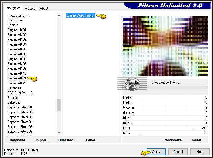 Effecten - Insteekfilters - <I.C.NET Software> - Filters Unlimited 2.0 - Plugins AB 21 - Cheap Video Trick