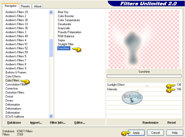 Instellingen filter Filters Unlimited 2.0 - Color Filters - Sunshine