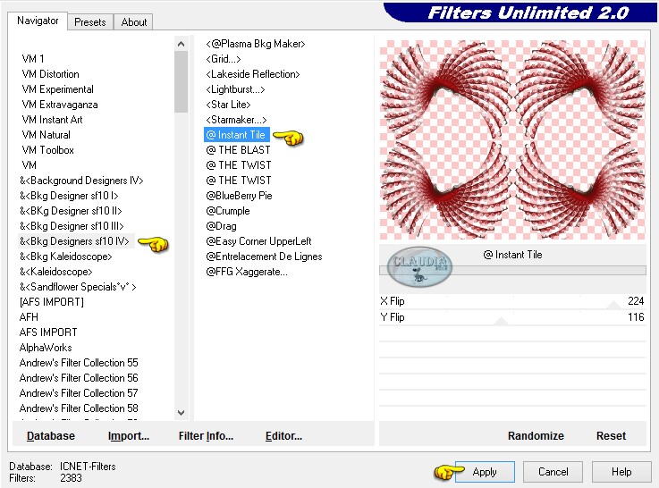 Instellingen filter Bkg Designers sf10 IV - Instant Tile