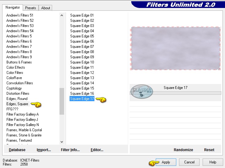Instellingen filter Edges, Square - Square Edge 17