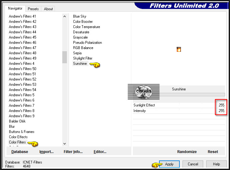 Effecten - Insteekfilters - <I.C.NET Software> - Filters Unlimited 2.0 - Color Filters - SunShine :