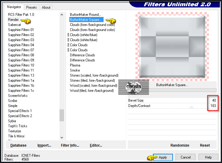Effecten - Insteekfilters - <I.C.NET Software> - Filters Unlimited 2.0 - Render - ButtonMaker Square